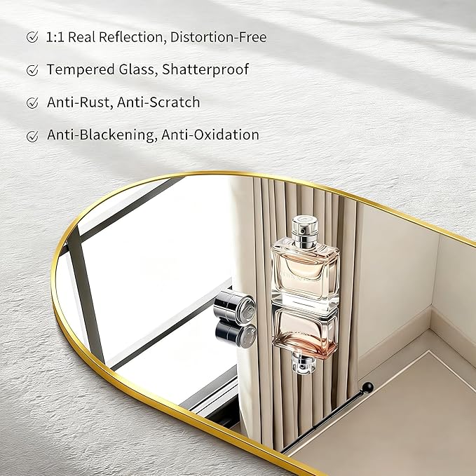 CIRCUMI Arched Wall Mirror, 36"x30" Gold Arched Mirror with Tempered Glass, Metal Frame, Large Size for Entryway Table, Mantel,Living Room,Over Sink,Arch Mirror for Decor,Shatterproof&Crystal-Clear