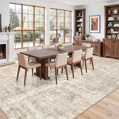 12x15 Area Rug for Living Room – Extra Large Modern Neutral Abstract Washable Carpet, Soft Low Pile Non-Slip Stain-Resistant Oversized Rug for Bedroom Dining Room Home Office (Warm Beige)
