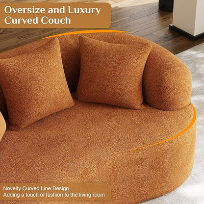 68.5" Loveseat Sofa for Living Room, Modern Luxury Plush Chenille Extra Deep Seat Curved Cloud Floor Couch with 3 Throw Pillows for Small Spaces, No Assembly Needed, Orange