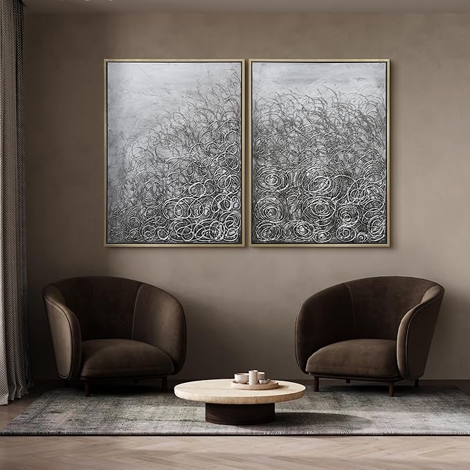 Empire Art Direct Abstract Wall Art Textured Hand Painted Canvas by Martin Edwards, Diptych, 48" x 36" each, Circular Logic