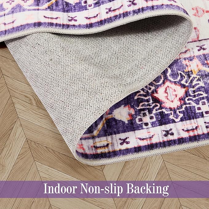 2x6 Rug Runners for Hallways Kitchen Runner Rug Non Slip Washable Long Runner Rugs with Rubber Backing Soft Vintage Carpet for Kitchen, Bedroom, Bathroom, Entryway, Purple