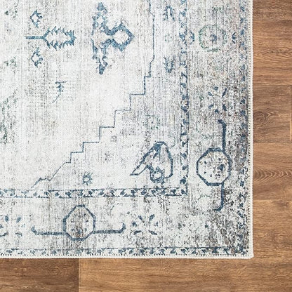 Bloom Rugs Washable Non-Slip 12 ft Runner - Teal/Beige Traditional Runner for Entryway, Hallway, Bathroom, and Kitchen - Exact Size: 2.5' x 12'