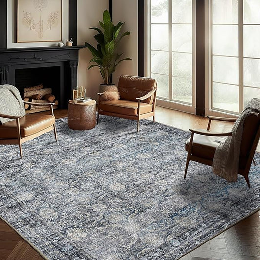 CHAMPLANT Washable Area Rug 10'x14' Boho Design Non-Shedding Easy Care Ideal for High Traffic Areas in Living Room Bedroom Office Coffee Table Kitchen Large Carpet
