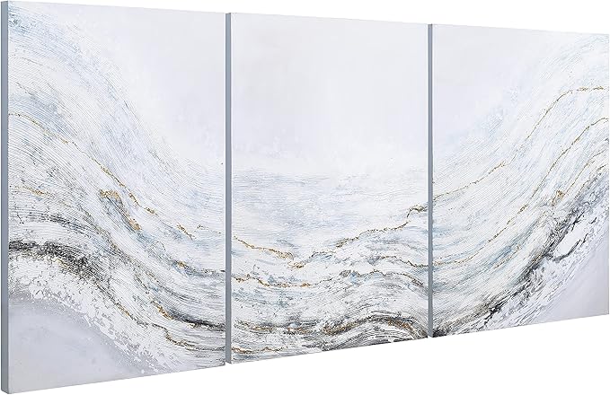Empire Art Direct Abstract Wall Art Textured Hand Painted Canvas by Martin Edwards, Triptych, 40" x 30" each, Blizzard