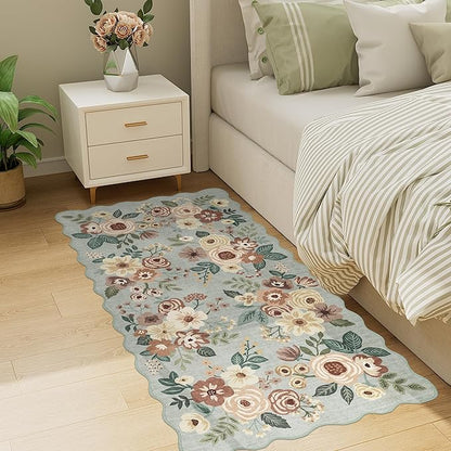 DUKINO 2x4 Washable Runner Rugs, Non Slip Floral Print Entryway Rug with Soft Low Pile, Lightweight Mat for Living Room, Bathroom, Bedroom, Kitchen, Sage Green