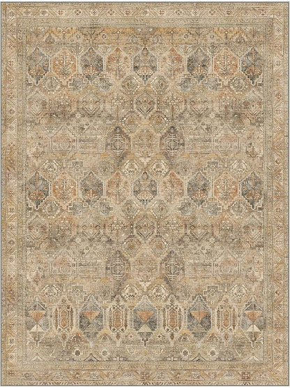 Bavni Washable Rug 6x9 Area Rug for Living Room Bedroom Dining, Washable Vintage Print Carpet, Ultra-Thin Chenille Low Pile Lightweight Rug with Non Slip Backing, Wood