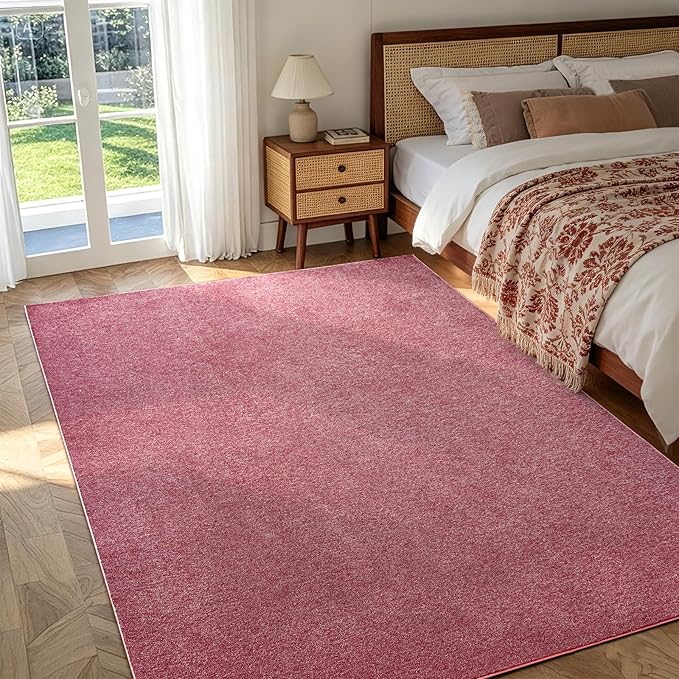 FinRèc 4x6 Washable Area Rugs for Bedroom Living Room, Low Pile Thin Rug Solid Color, Non-Slip Carpet Indoor for Home Decor (Red/White)