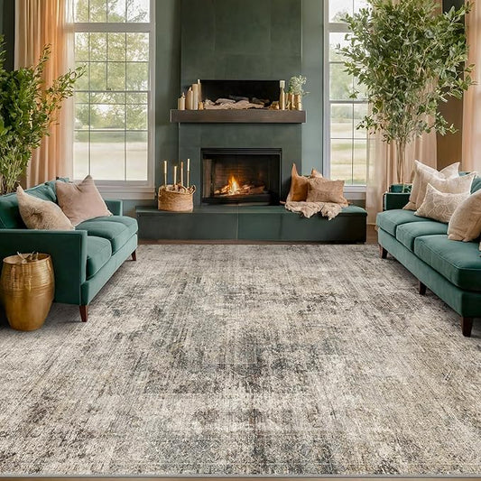 Hazo Haus Farmhouse Taupe 8x12 Area Rug for Living Room, Abstract Medallion Rug for Bedroom & Dining Room, Washable Non-Slip, Fade and Stain Resistant