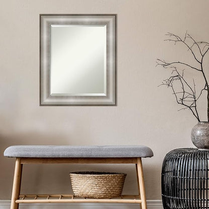 Amanti Art Silver Bathroom Mirror for Over Sink, 25x21 Imperial Silver Rectangle Vanity Mirror, Small Traditional Frame, Hangs Horizonally and Vertically, Bathroom Wall Decor, Beveled Edge