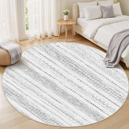 Nakagishi Round Rug Boho Area Rugs: 6x6 Washable Large Circle Neutral Soft Stain Resistant Non-Slip Carpet for Women Aged 25-45 Farmhouse Decor Enthusiasts - Living Room Bedroom Dining Room Nursery