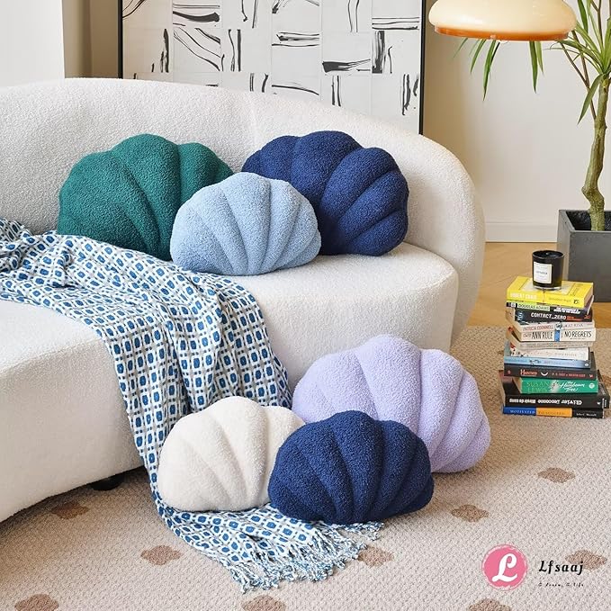Lfsaaj Seashell Throw Pillows, Shell Shaped Throw Pillows, 18 Inch Soft Home Decorative Pillow Plush Cushion for Bed Couch Living Sofa Room Decor Accent Throw Pillow (Dusty Blue 18Inch)