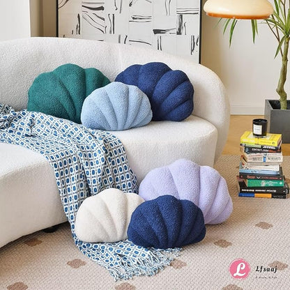 Lfsaaj Seashell Throw Pillows, Shell Shaped Throw Pillows, 18 Inch Soft Home Decorative Pillow Plush Cushion for Bed Couch Living Sofa Room Decor Accent Throw Pillow (Dusty Blue 18Inch)