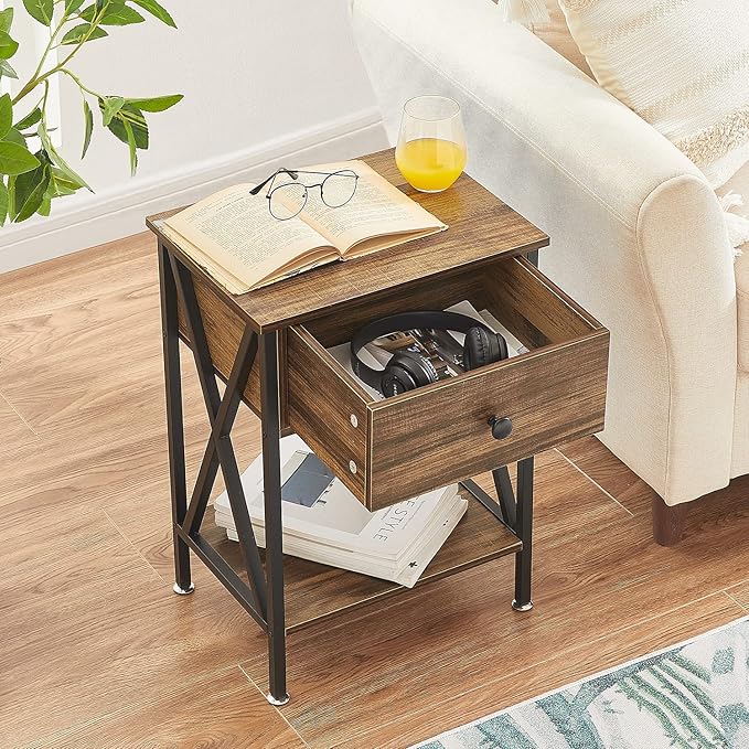 VECELO Nightstands, Modern End Side Tables,Night Stand Set of 2 with Drawer &Storage Shelf for Bedroom Living Room Office Lounge, 2, Brown