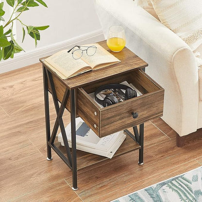VECELO Nightstands, Modern End Side Tables,Night Stand Set of 2 with Drawer &Storage Shelf for Bedroom Living Room Office Lounge, 2, Brown
