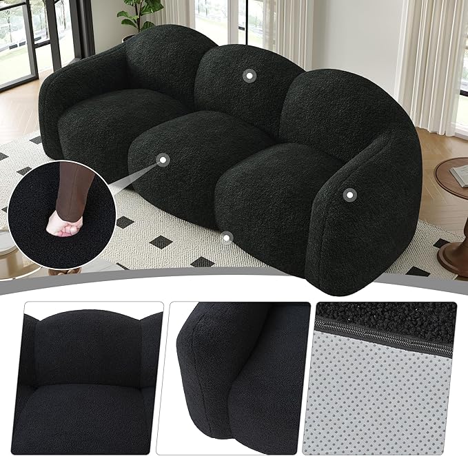 90" Modern Teddy Velvet Sofa Couch – One-Piece Memory Foam 3-Seater Sofa with Rounded Arms, Soft & Cozy Upholstery for Living Room