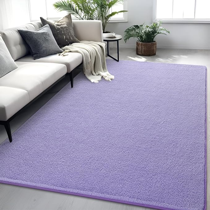 Purple Rugs for Bedroom Living Room, 5x7 ft Lavender Area Rug, Washable Memory Foam Indoor Carpet, Modern Aesthetic Minimalist Non-Slip Carpets for Boys Girls Adults Home Decor
