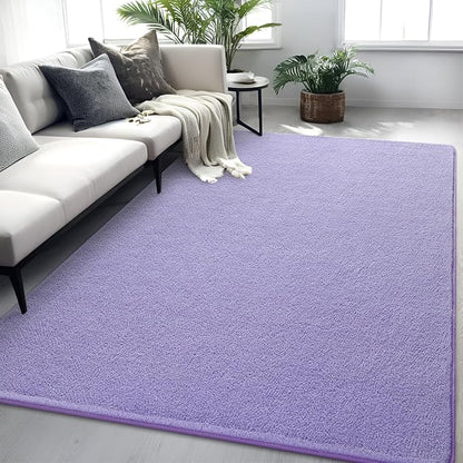 Purple Rugs for Bedroom Living Room, 4x6 ft Lavender Area Rug, Washable Memory Foam Indoor Carpet, Modern Aesthetic Minimalist Non-Slip Carpets for Boys Girls Adults Home Decor