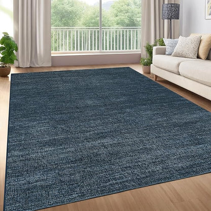 5x7 Washable Rugs Non Slip Minimalist Area Rug for Bedroom Soft Low Pile Solid Color Large Bedroom Throw Carpet Stain Resistant Classic Neutral Area Rug Plain Boho Rugs for Kitchen Nursery, Navy