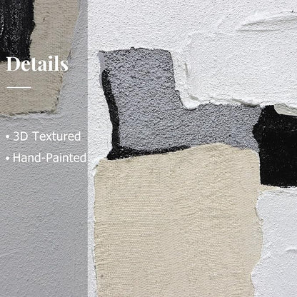 3D Textured Wall Art Hand-painted Neutral Black White Beige Tones Abstract Plaster Painting - Distressed Dimensional Minimalist Modern Living Room Bedroom Decor Framed Set of 2-24"x36" Each