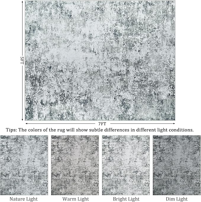 5x7 Area Rug Living Room Rugs - Washable Rug Large Modern Abstract Soft Thin Carpets Indoor Floor No Slip Vintage Carpet for Bedroom Under Dining Table Nursery Home Office Decor Gray White