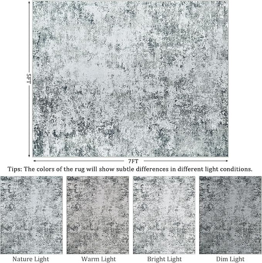 5x7 Area Rug Living Room Rugs - Washable Rug Large Modern Abstract Soft Thin Carpets Indoor Floor No Slip Vintage Carpet for Bedroom Under Dining Table Nursery Home Office Decor Gray White