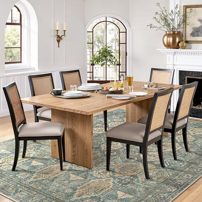 Bavni Washable Rug 8x10 Area Rug for Living Room Bedroom Dining, Washable Vintage Print Carpet, Ultra-Thin Low Pile Lightweight Rug with Non Slip Backing, Teal