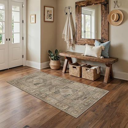GENIMO Runner Rug 2x5 Non Slip Machine Washable Hallway Vintage Runner Rug, Lightweight Low Pile Rugs for Entryway, Hallway, Kitchen and Corridor, Chestnut Tan