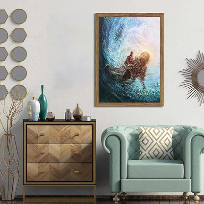 Wood Framed Jesus Christian Wall Art, Hand of God Canvas Paintings Posters Prints, Christ Religion Bible Jesus Salvation Wall Decor for Church Study Prayer Room Home Decoration 12x16 in
