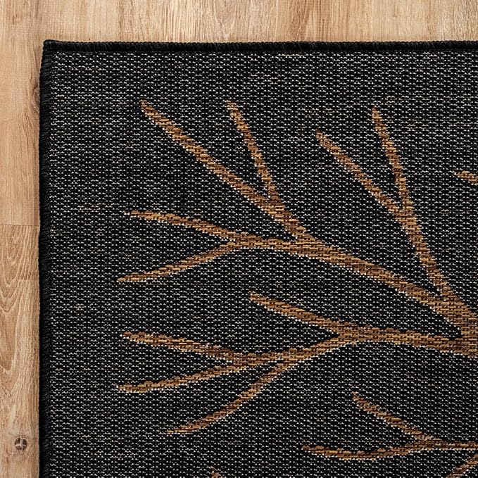 Washable Indoor Outdoor Rug 9x12 Modern Area Rugs Branch Pattern Non Shedding Waterproof Easy Clean Patio Deck Porch Living Room Bedroom Garden RV (9 X 12 Gold)