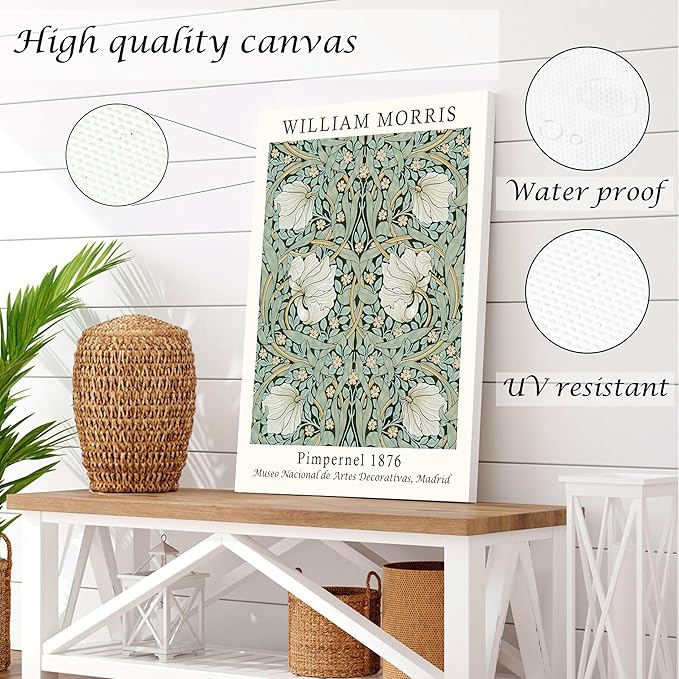 Induslyfe Large Framed Flower Wall Art Canvas Decor Set of 3, William Morris Framed Prints Mid Century Modern Art, Aesthetic Floral Botanical Wall Art for Bedroom Living Room Bathroom 18x24
