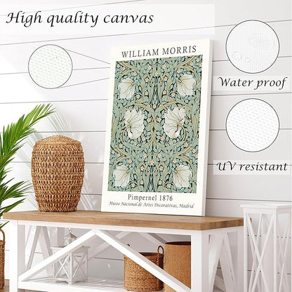 Induslyfe Large Framed Flower Wall Art Canvas Decor Set of 3, William Morris Framed Prints Mid Century Modern Art, Aesthetic Floral Botanical Wall Art for Bedroom Living Room Bathroom 18x24