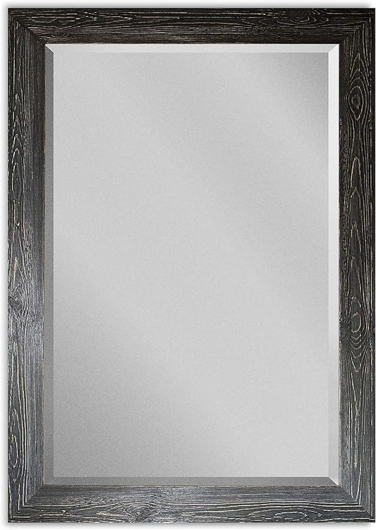 Wexford Home Black Rustic Mirror Rectangular Barnwood Framed Wall Mirror for Home Decor, Vertical or Horizontal Hanging, 41x29