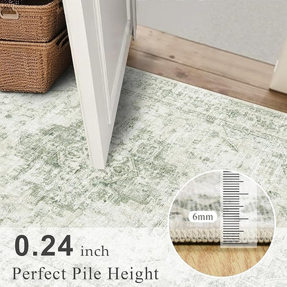 2x6 Hallway Washable Runner Rug Vintage Non-Slip Soft Kitchen Mat Boho Medallion Distressed Farmhouse Carpet Floral Low Pile Indoor Throw Rug for Entryway Bathroom Living Room Bedroom, Green