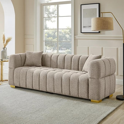 VANOMi Sofa and Chair Set, Modern Deep Seat Couch & Boucle Sofa Chairs, Oversized Upholstered Couch Sets for Living Room, Bedroom, Office, Apartment, Camel (2 Pieces)