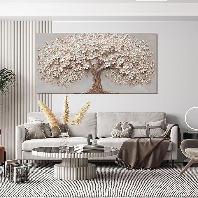 Canvas Wall Art Decor Prints Botanical Wall Art Pictures for Living Room Canvas Art Wall Decor Tree of Life Wall Art Decor Modern Large White Wall Art Prints Artwork for Walls Bedroom Office Decor 24" X 48"