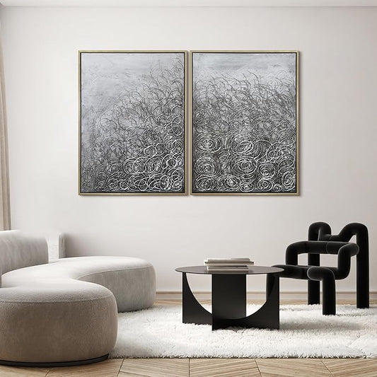 Empire Art Direct Abstract Wall Art Textured Hand Painted Canvas by Martin Edwards, Diptych, 48" x 36" each, Circular Logic