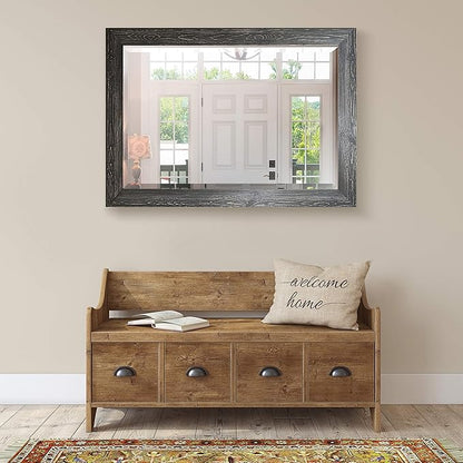 Wexford Home Black Rustic Mirror Rectangular Barnwood Framed Wall Mirror for Home Decor, Vertical or Horizontal Hanging, 41x29