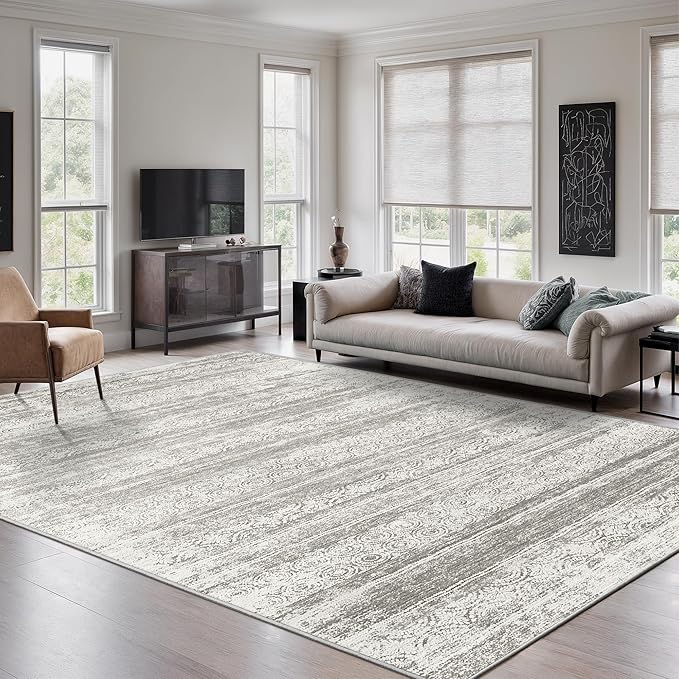 5x7 Area Rug for Living Room - Stain Resistant Machine Washable Non-Shedding Modern Abstract Rug, Soft Thin Indoor No Slip Carpet for Bedroom, Dining Table, Home Kitchen- Charcoal Grey (5'x7')