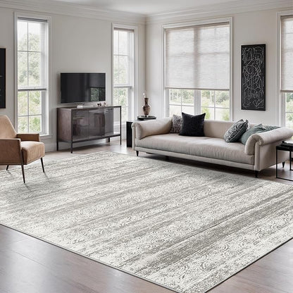 5x7 Area Rug for Living Room - Stain Resistant Machine Washable Non-Shedding Modern Abstract Rug, Soft Thin Indoor No Slip Carpet for Bedroom, Dining Table, Home Kitchen- Charcoal Grey (5'x7')