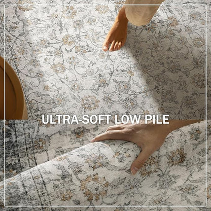 Machine Washable Rugs for Living Room: 5x7 Area Rugs for Bedroom Vintage Stain Resistant Non Slip Low Pile Soft Boho Carpet for Kitchen Dining Room Farmhouse Kids Room Nursery