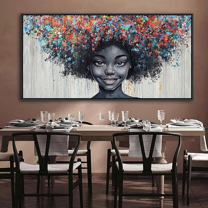 KLAKLA Black Woman Wall Art African American Women Wall Decor Trendy Abstract Black Girl Canvas Poster Prints Pictures for Bedroom Living Room Framed 29x58 Inches