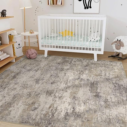 Nakagishi 10x12 Area Rugs Living Room: Washable Abstract Large Neutral Soft Rug Stain Resistant Modern Indoor Floor Non-Slip Carpet for Bedroom Nursery Playroom Office Dining Room Dorm- Brown Grey