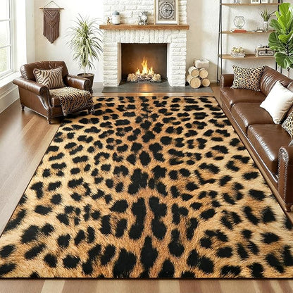 AROGAN Premium Leopard Rug for Living Room 8×10 Feet, Machine Washable Cheetah Rug Animal Print Hide Area Rug, Large Non-Slip Faux Fur Zebra Skin Rugs Carpet for Office Bedroom Dinner Room Home Decor