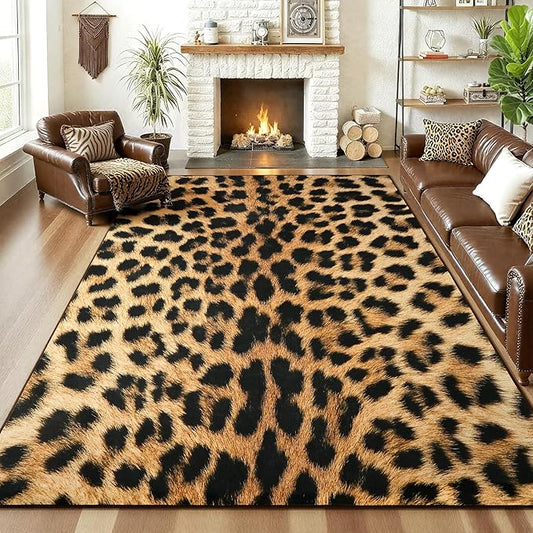 AROGAN Premium Leopard Rug for Living Room 8×10 Feet, Machine Washable Cheetah Rug Animal Print Hide Area Rug, Large Non-Slip Faux Fur Zebra Skin Rugs Carpet for Office Bedroom Dinner Room Home Decor