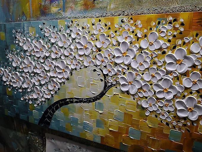 YaSheng Art - Large Canvas Wall Art ,100% Hand Painted Floral Wall Art Oil Painting , 3D Texture White Flower Artwork Paintings, Modern Home Bedroom Living Room Wall Decor ,Abstract Art Painting, Framed Wall Art Pictures 24x60inch