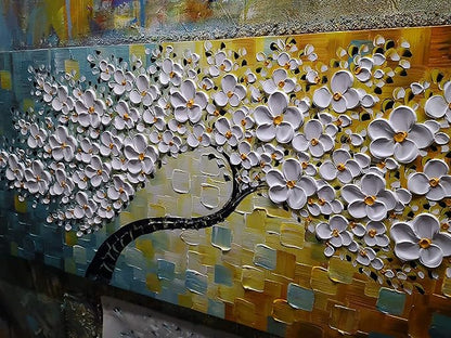 YaSheng Art - Large Canvas Wall Art ,100% Hand Painted Floral Wall Art Oil Painting , 3D Texture White Flower Artwork Paintings, Modern Home Bedroom Living Room Wall Decor ,Abstract Art Painting, Framed Wall Art Pictures 24x60inch