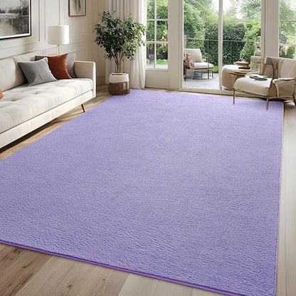 Purple Rugs for Bedroom Living Room, 5x7 ft Lavender Area Rug, Washable Memory Foam Indoor Carpet, Modern Aesthetic Minimalist Non-Slip Carpets for Boys Girls Adults Home Decor