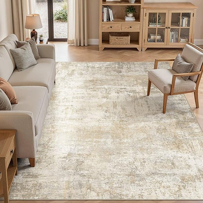 cotiled 10x14 Area Rugs for Living Room - Washable Neutral Abstract Carpet Non Slip Soft Rug for Bedroom & Dining Table, Robot Vacuum & Pet Friendly Floor Decor Beige