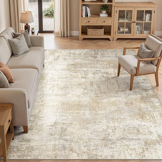 cotiled 10x14 Area Rugs for Living Room - Washable Neutral Abstract Carpet Non Slip Soft Rug for Bedroom & Dining Table, Robot Vacuum & Pet Friendly Floor Decor Beige