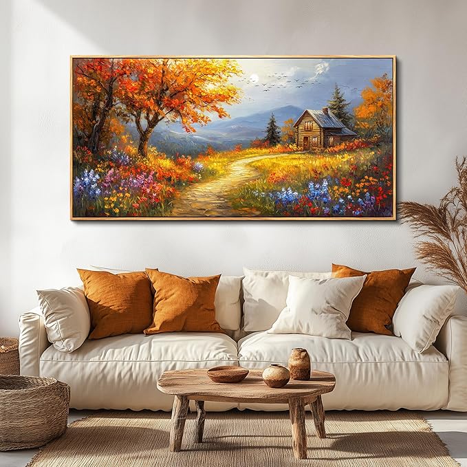 FUHAIHUA Wood Framed Canvas Wall Art For Living Room Wall Decor For Bedroom Office Wall Decoration Reddish Orange Tree Paintings Farmhouse Pictures Artwork Room Aesthetic Home Decor 20x40 In
